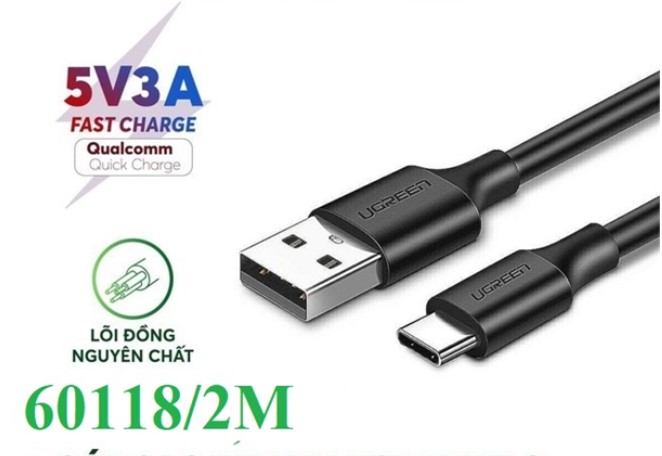 Cáp sạc, dữ liệu USB Type-A 2.0 sang USB Type-C dài 2M Ugreen 60118 cao cấp